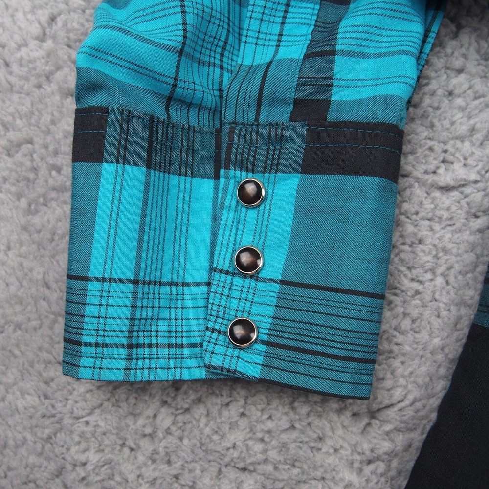 Vintage Wrangler Shirt X-Long Tails Sz L 16-33 Pearl Snap Cowboy Cut Turquoise - Picture 5 of 9